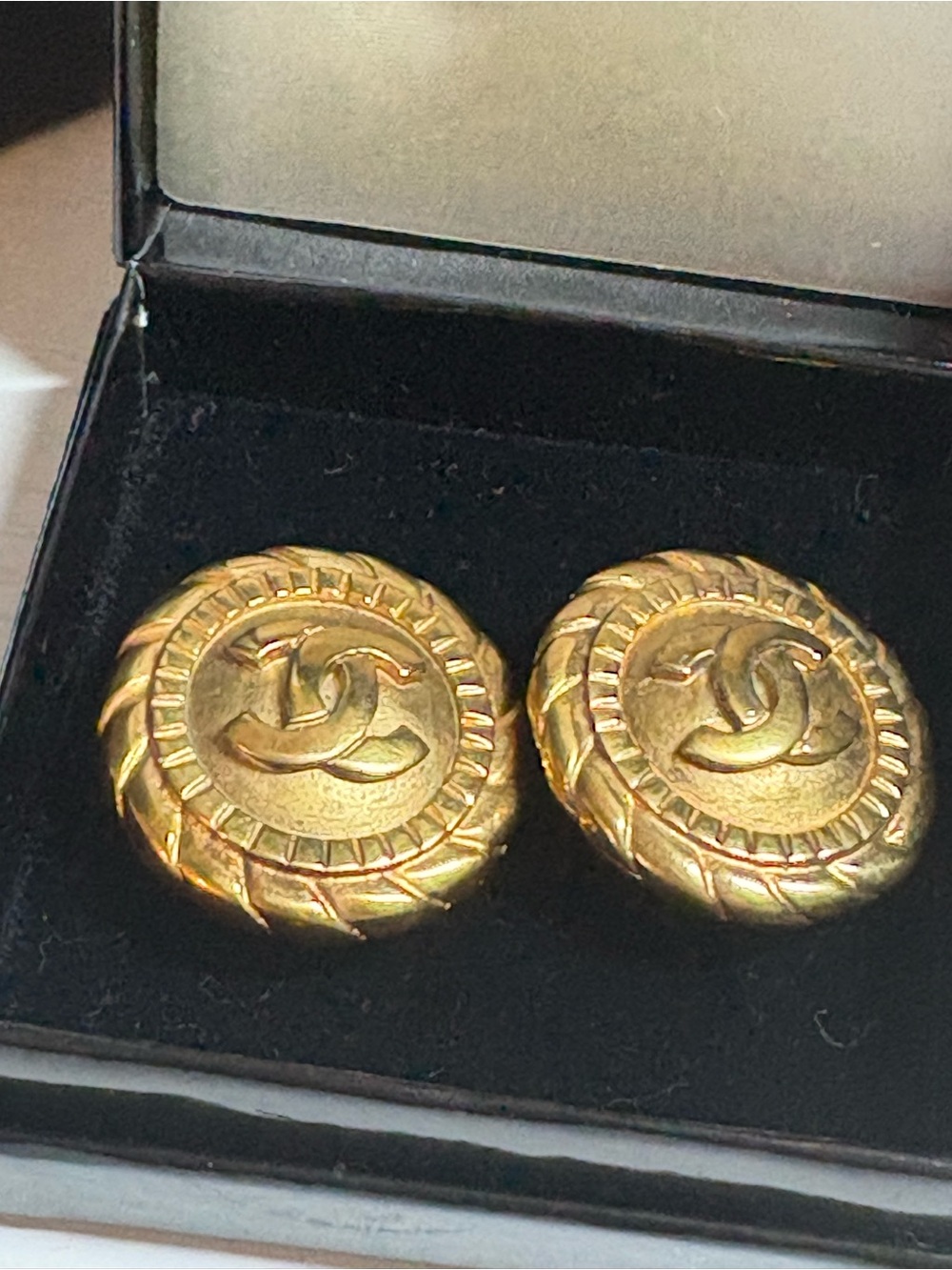 CHANEL Gold Textured Clip-On Earrings with Braided Edge